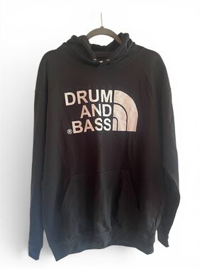 Junglist Drum and Bass Black Hoodie with North Face-esque Logo